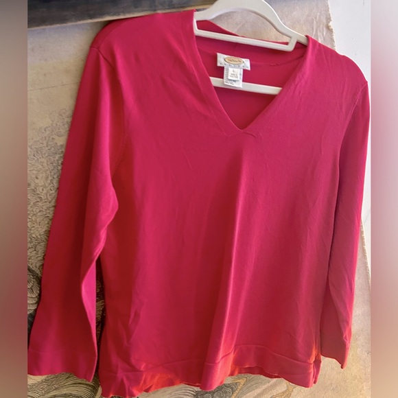 Talbots V Neck Dark Pink Large Petite Top - Picture 1 of 5